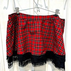 Lip Service Red Plaid Black Lace Tulle Short Skirt Plus Size XL